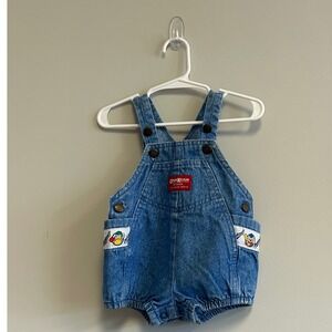 Vintage OshKosh Denim Bubble Overalls shortalls Romper 3-6M‎ Bear baseball USA